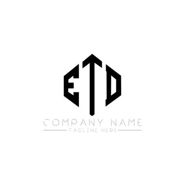 ETD letter logo design with polygon shape. ETD polygon and cube shape logo design. ETD hexagon vector logo template white and black colors. ETD monogram, business and real estate logo.