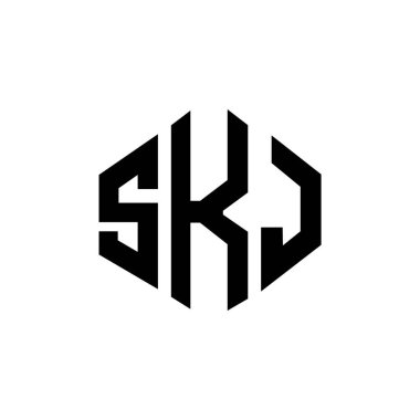 SKJ letter logo design with polygon shape. SKJ polygon and cube shape logo design. SKJ hexagon vector logo template white and black colors. SKJ monogram, business and real estate logo.