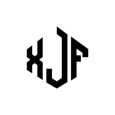 Çokgen şekilli XJF harf logosu tasarımı. XJF çokgen ve küp şeklinde logo tasarımı. XJF altıgen vektör logosu beyaz ve siyah renkler. XJF monogramı, iş ve emlak logosu.