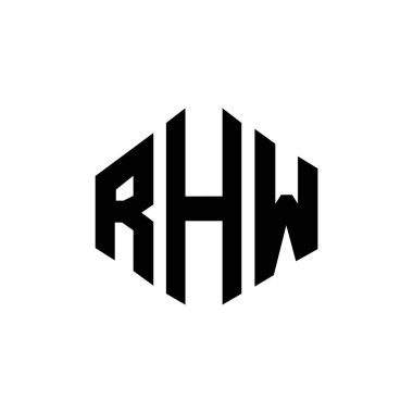 Çokgen şekilli RHW harf logosu tasarımı. RHW çokgen ve küp şeklinde logo tasarımı. RHW altıgen vektör logosu beyaz ve siyah renkler. RHW monogram, iş ve gayrimenkul logosu.