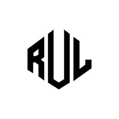 RUL letter logo design with polygon shape. RUL polygon and cube shape logo design. RUL hexagon vector logo template white and black colors. RUL monogram, business and real estate logo.