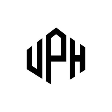 Çokgen şekilli UPH harf logosu tasarımı. UPH çokgeni ve küp şeklinde logo tasarımı. UPH altıgen vektör logosu beyaz ve siyah renkler. UPH monogramı, iş ve emlak logosu.