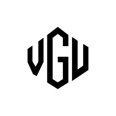 Çokgen şekilli VGU harf logosu tasarımı. VGU çokgen ve küp şeklinde logo tasarımı. VGU altıgen vektör logosu beyaz ve siyah renkler. VGU monogramı, iş ve emlak logosu.