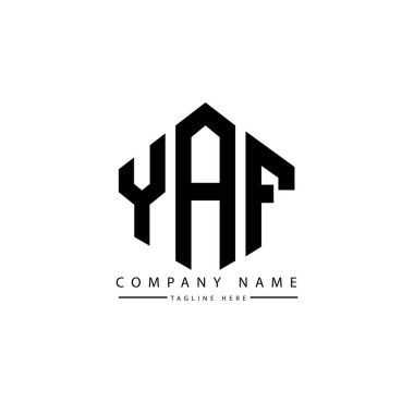 Çokgen şekilli YAF harf logosu tasarımı. YAF çokgen ve küp şeklinde logo tasarımı. YAF altıgen vektör logo şablonu beyaz ve siyah renkler. YAF monogramı, iş ve emlak logosu.