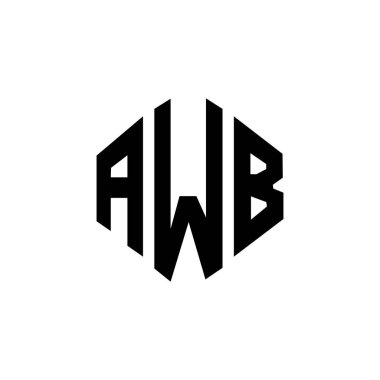 AWB letter logo design with polygon shape. AWB polygon and cube shape logo design. AWB hexagon vector logo template white and black colors. AWB monogram, business and real estate logo.