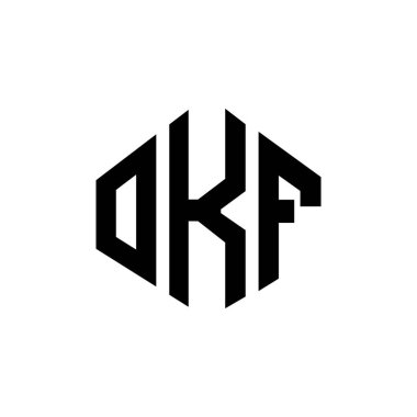 Çokgen şekilli OKF harf logosu tasarımı. OKF çokgen ve küp şeklinde logo tasarımı. OKF altıgen vektör logo şablonu beyaz ve siyah renkler. OKF monogramı, iş ve emlak logosu.