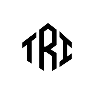 Çokgen şekilli TRI harf logo tasarımı. TRI çokgen ve küp şeklinde logo tasarımı. TRI altıgen vektör logo şablonu beyaz ve siyah renkler. TRI monogramı, iş ve emlak logosu.