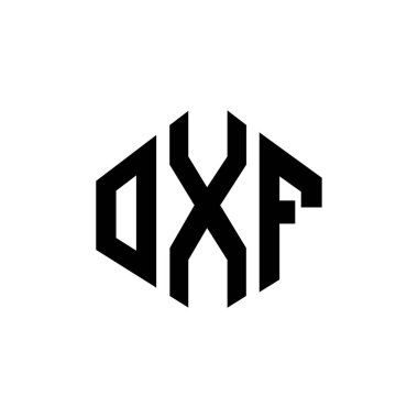 OXF letter logo design with polygon shape. OXF polygon and cube shape logo design. OXF hexagon vector logo template white and black colors. OXF monogram, business and real estate logo.