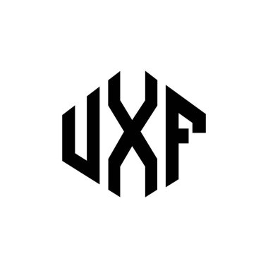 Çokgen şekilli UXF harf logosu tasarımı. UXF çokgen ve küp şeklinde logo tasarımı. UXF altıgen vektör logo şablonu beyaz ve siyah renkler. UXF monogramı, iş ve gayrimenkul logosu.