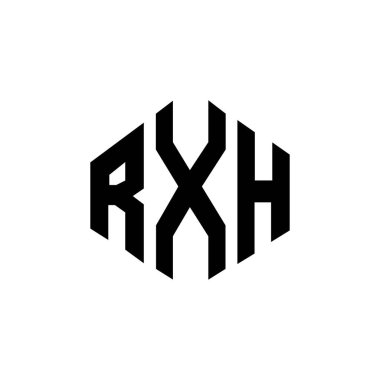 Çokgen şekilli RXH harf logosu tasarımı. RXH çokgen ve küp şeklinde logo tasarımı. RXH altıgen vektör logosu beyaz ve siyah renkler. RXH monogram, iş ve gayrimenkul logosu.