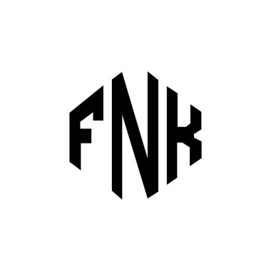 Çokgen şekilli FNK harf logosu tasarımı. FNK çokgen ve küp şeklinde logo tasarımı. FNK altıgen vektör logosu beyaz ve siyah renkler. FNK monogramı, iş ve emlak logosu.