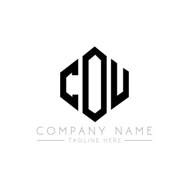 Çokgen şekilli COU harf logosu tasarımı. COU çokgen ve küp şeklinde logo tasarımı. COU altıgen vektör logosu beyaz ve siyah renklerde. COU monogramı, iş ve emlak logosu.