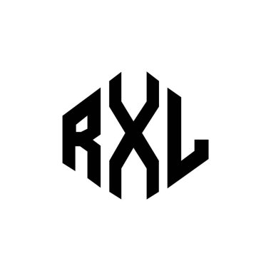 Çokgen şekilli RXL harf logosu tasarımı. RXL çokgen ve küp şeklinde logo tasarımı. RXL altıgen vektör logo şablonu beyaz ve siyah renkler. RXL monogram, iş ve gayrimenkul logosu.