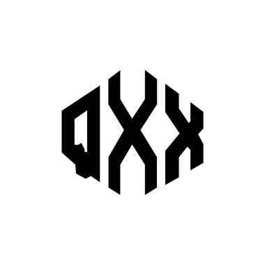 Çokgen şekilli QXX harf logosu tasarımı. QXX çokgen ve küp şeklinde logo tasarımı. QXX altıgen vektör logosu şablonu beyaz ve siyah renkler. QXX monogram, iş ve gayrimenkul logosu.