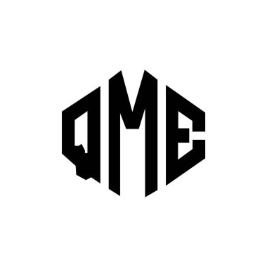QME letter logo design with polygon shape. QME polygon and cube shape logo design. QME hexagon vector logo template white and black colors. QME monogram, business and real estate logo.