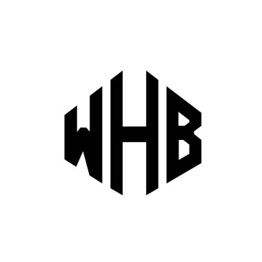 WHB letter logo design with polygon shape. WHB polygon and cube shape logo design. WHB hexagon vector logo template white and black colors. WHB monogram, business and real estate logo.