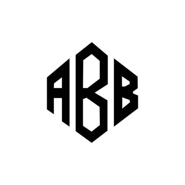 Çokgen şekilli ABB harfi logo tasarımı. ABB çokgen ve küp şeklinde logo tasarımı. ABB altıgen vektör logosu beyaz ve siyah renkler. ABB monogramı, iş ve emlak logosu.