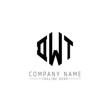 DWT letter logo design with polygon shape. DWT polygon and cube shape logo design. DWT hexagon vector logo template white and black colors. DWT monogram, business and real estate logo.