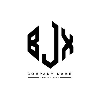 Çokgen şekilli BJX harf logosu tasarımı. BJX çokgen ve küp şeklinde logo tasarımı. BJX altıgen vektör logo şablonu beyaz ve siyah renkler. BJX monogramı, iş ve emlak logosu.