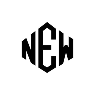 NEW letter logo design with polygon shape. NEW polygon and cube shape logo design. NEW hexagon vector logo template white and black colors. NEW monogram, business and real estate logo.