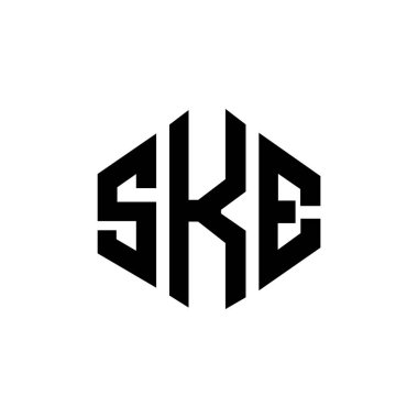 SKE letter logo design with polygon shape. SKE polygon and cube shape logo design. SKE hexagon vector logo template white and black colors. SKE monogram, business and real estate logo.