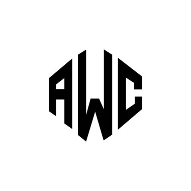 AWC letter logo design with polygon shape. AWC polygon and cube shape logo design. AWC hexagon vector logo template white and black colors. AWC monogram, business and real estate logo.