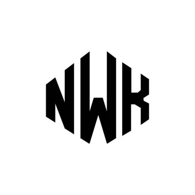 Çokgen şekilli NWK harf logosu tasarımı. NWK çokgen ve küp şeklinde logo tasarımı. NWK altıgen vektör logosu beyaz ve siyah renkler. NWK monogramı, iş ve emlak logosu.
