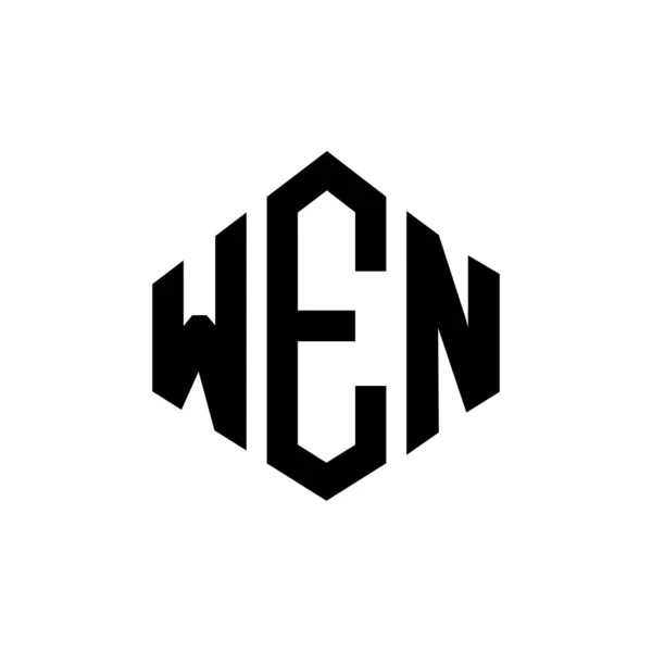ポリゴン形状のWen文字ロゴデザイン Wenポリゴンとキューブ形状のロゴデザイン Wen六角形ベクトルロゴテンプレート白と黒の色 Wenモノグラム ビジネスや不動産のロゴ — ストックベクタ