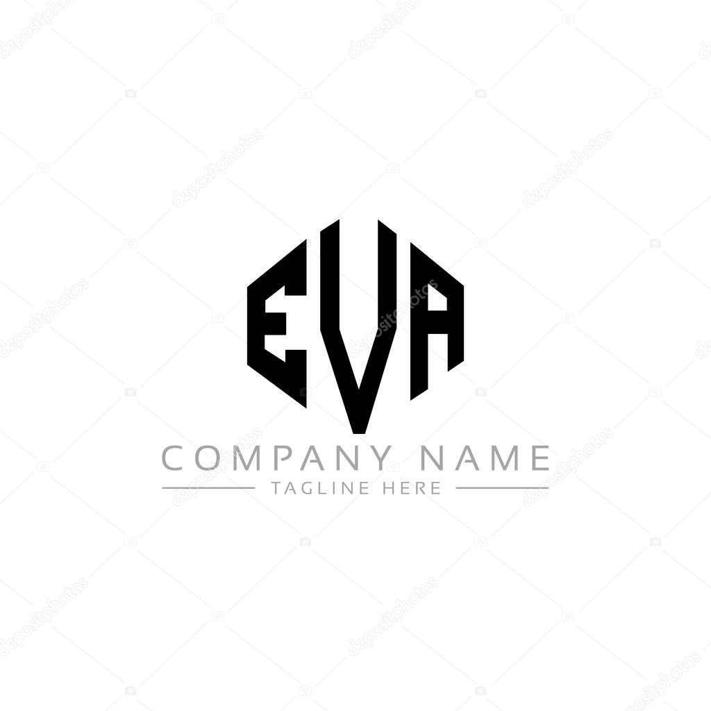 EVA letter logo design with polygon shape. EVA polygon and cube shape logo design. EVA hexagon vector logo template white and black colors. EVA monogram, business and real estate logo.
