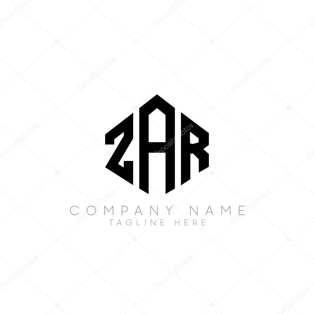 ZAR letter logo design with polygon shape. ZAR polygon logo monogram. ZAR cube logo design. ZAR hexagon vector logo template white and black colors. ZAR monogram, ZAR business and real estate logo.
