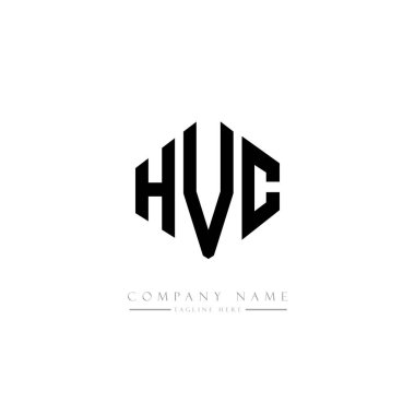 Çokgen şekilli HVC harf logosu tasarımı. HVC çokgen ve küp şeklinde logo tasarımı. HVC altıgen vektör logosu beyaz ve siyah renkler. HVC monogramı, iş ve emlak logosu.