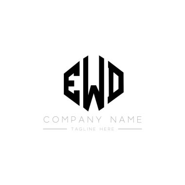 EWD letter logo design with polygon shape. EWD polygon and cube shape logo design. EWD hexagon vector logo template white and black colors. EWD monogram, business and real estate logo.