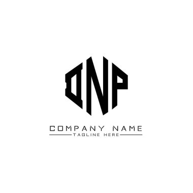 Çokgen şekilli DNP harf logosu tasarımı. DNP çokgen ve küp şeklinde logo tasarımı. DNP altıgen vektör logosu beyaz ve siyah renkler. DNP monogramı, iş ve emlak logosu.