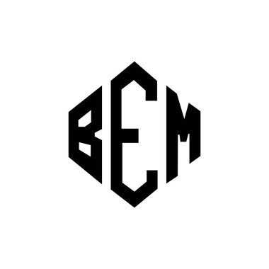 Çokgen şekilli BEM harf logosu tasarımı. BEM çokgen ve küp şeklinde logo tasarımı. BEM altıgen vektör logosu beyaz ve siyah renklerde. BEM monogramı, iş ve emlak logosu.