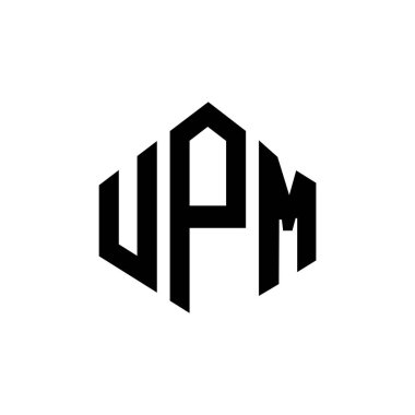 Çokgen şekilli UPM harfi logo tasarımı. UPM çokgen ve küp şeklinde logo tasarımı. UPM altıgen vektör logo şablonu beyaz ve siyah renkler. UPM monogramı, iş ve emlak logosu.