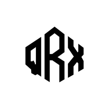 Çokgen şekilli QRX harf logosu tasarımı. QRX çokgen ve küp şeklinde logo tasarımı. QRX altıgen vektör logosu şablonu beyaz ve siyah renkler. QRX monogramı, iş ve emlak logosu.