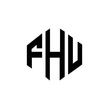 Çokgen şekilli FHU harf logosu tasarımı. FHU çokgen ve küp şeklinde logo tasarımı. FHU altıgen vektör logosu beyaz ve siyah renkler. FHU monogramı, iş ve emlak logosu.