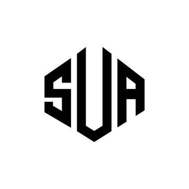 SUA letter logo design with polygon shape. SUA polygon and cube shape logo design. SUA hexagon vector logo template white and black colors. SUA monogram, business and real estate logo.