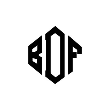 Çokgen şekilli BDF harf logosu tasarımı. BDF çokgen ve küp şeklinde logo tasarımı. BDF altıgen vektör logosu beyaz ve siyah renkler. BDF monogramı, iş ve emlak logosu.