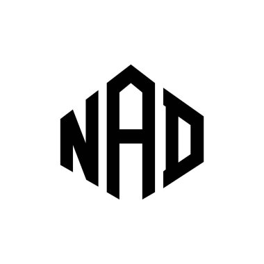 NAD letter logo design with polygon shape. NAD polygon and cube shape logo design. NAD hexagon vector logo template white and black colors. NAD monogram, business and real estate logo.