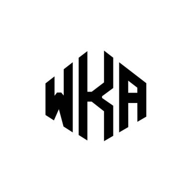 Çokgen şekilli WKA harf logosu tasarımı. WKA çokgen ve küp şeklinde logo tasarımı. WKA altıgen vektör logosu beyaz ve siyah renkler. WKA monogramı, iş ve emlak logosu.