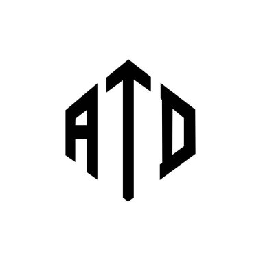 ATD letter logo design with polygon shape. ATD polygon and cube shape logo design. ATD hexagon vector logo template white and black colors. ATD monogram, business and real estate logo.
