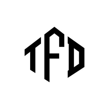 Çokgen şekilli TFD harf logosu tasarımı. TFD çokgen ve küp şeklinde logo tasarımı. TFD altıgen vektör logosu beyaz ve siyah renkler. TFD monogramı, iş ve emlak logosu.