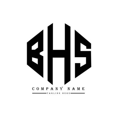 Çokgen şekilli BHS harf logosu tasarımı. BHS çokgen ve küp şeklinde logo tasarımı. BHS altıgen vektör logosu beyaz ve siyah renkler. BHS monogramı, iş ve emlak logosu.