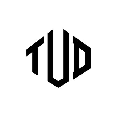 TUD letter logo design with polygon shape. TUD polygon and cube shape logo design. TUD hexagon vector logo template white and black colors. TUD monogram, business and real estate logo.