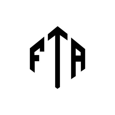 Çokgen şekilli FTA harf logosu tasarımı. FTA çokgen ve küp şeklinde logo tasarımı. FTA altıgen vektör logosu beyaz ve siyah renkler. FTA monogram, iş ve gayrimenkul logosu.