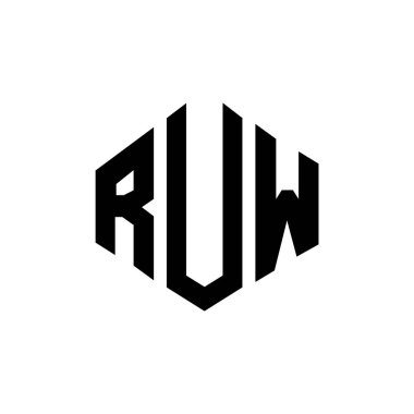 RUW letter logo design with polygon shape. RUW polygon and cube shape logo design. RUW hexagon vector logo template white and black colors. RUW monogram, business and real estate logo.