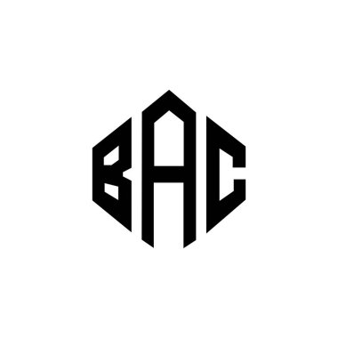 Çokgen şekilli BAC harf logosu tasarımı. BAC çokgen ve küp şeklinde logo tasarımı. BAC altıgen vektör logosu beyaz ve siyah renklerde. BAC monogramı, iş ve emlak logosu.