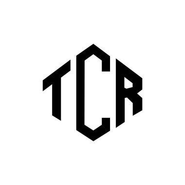 Çokgen şekilli TCR harf logosu tasarımı. TCR çokgen ve küp şeklinde logo tasarımı. TCR altıgen vektör logo şablonu beyaz ve siyah renkler. TCR monogramı, iş ve emlak logosu.