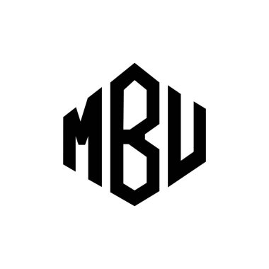 Çokgen şekilli MBU harf logosu tasarımı. MBU çokgen ve küp şeklinde logo tasarımı. MBU altıgen vektör logosu beyaz ve siyah renkler. MBU monogramı, iş ve emlak logosu.